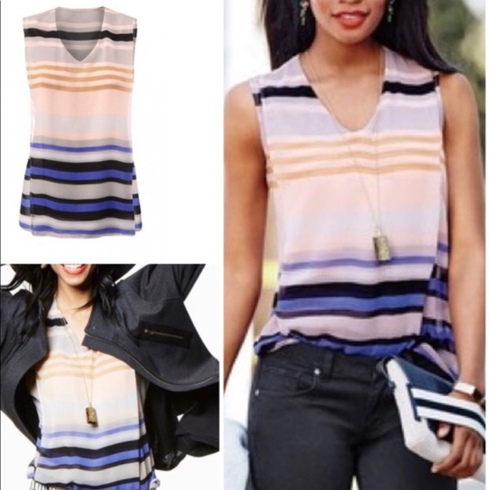 CAbi Underline Stripes Sleeveless Blouse